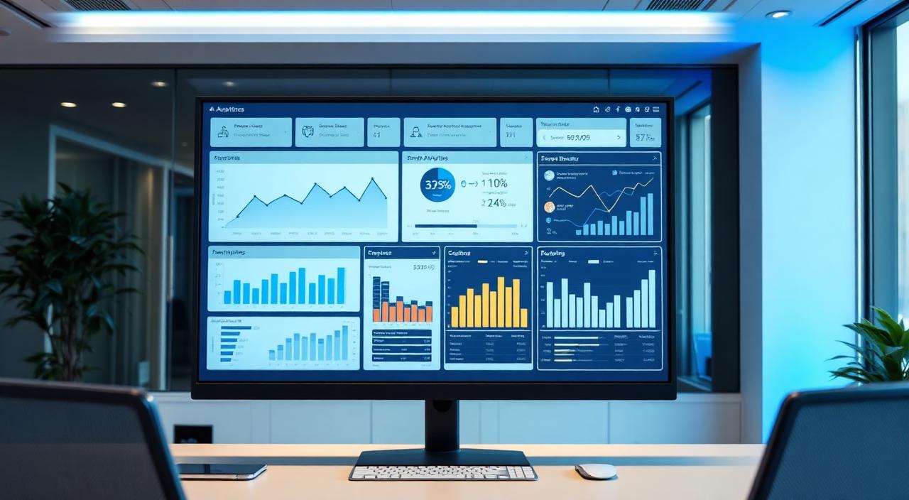 Analytics-Dashboard mit Charts auf einem grossen Monitor