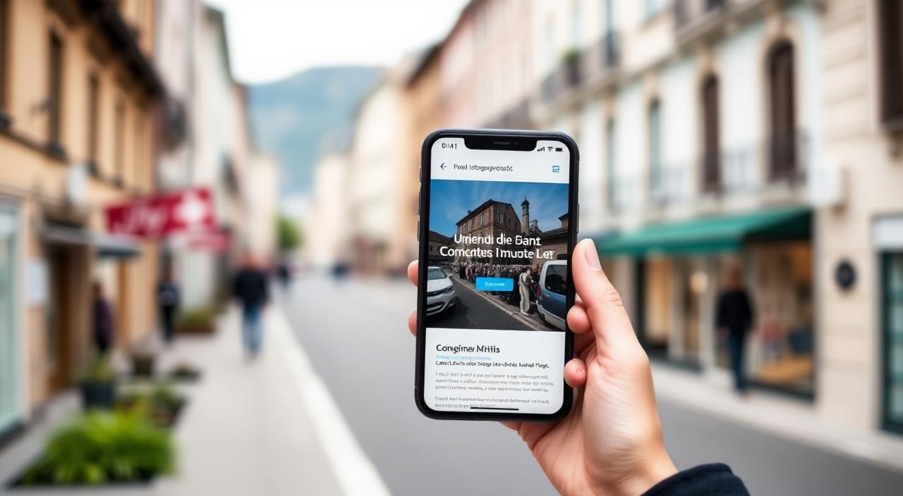 Mobile Website auf einem Smartphone in einer Schweizer Stadt
